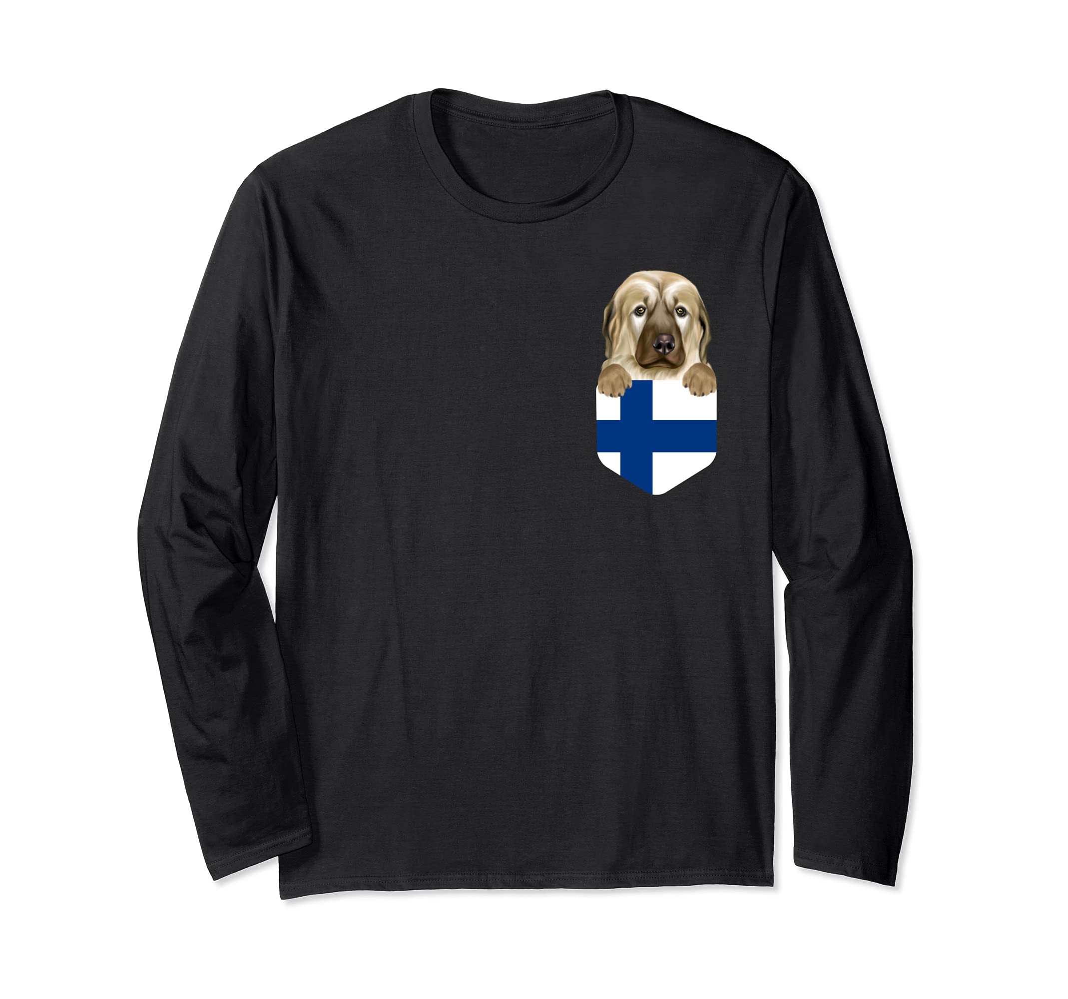 Finland Flag Anatolian Shepherd Dog Dog In Pocket Long Sleeve T-Shirt