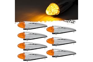 Partsam 7PCS 17 LED Torpedo Cab Lights Chrome Amber LED Top Cab Marker Roof Running Lights Assembly Compatible with Kenworth/Peterbilt/Freightliner/Mack//International Paccar Heavy Duty Trucks
