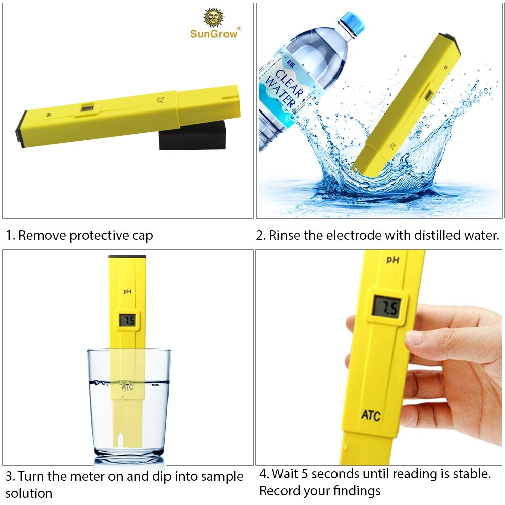 Digital PH and TDS Meter Set by SunGrow - Highly accurate readings - Lightweight, portable & Easy to read LCD screen: Monitor hydroponics, aquarium, fruit, tap water, pool water - Batteries included