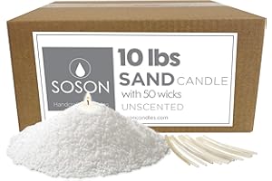 Simply Soson 10 lb White Unscented Pearled Candle, Sand Wax Candle, Long Lasting Powder, Refillable Natural Wax with 50 Wicks for Candle Making