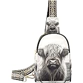 xigua Small Sling Bag for Women Highland Cow Grey Fanny Pack Faux Leather Crossbody Bags Lightweight Chest Bag