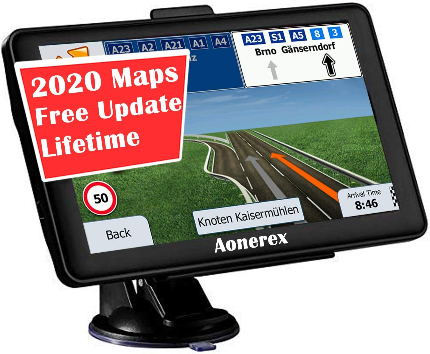 Sat Nav for Cars Truck Voice GPS Navigation Speeding Warning Traffic Alert 7 inch Touch Screen Lifetime Free Map Updates