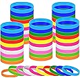 MATEPLUS 50 Pieces Solid Color Rubber Bracelets Silicone Wristbands, Stretch Colored Rubber Bracelets-10 Mix Colors