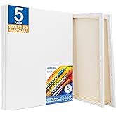 FIXSMITH Stretched White Blank Canvas - 16x20 Inch, 5 Pack,Primed Large Canvas,100% Cotton,5/8 Inch Profile of Super Value Pack for Acrylics,Oils & Other Painting Media