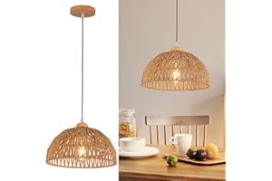 OCWHT Boho Pendant Light Fixture Kitchen Chandelier Rattan Hanging Light Flush Mount Ceiling Light Boho Lamp Shade Wooden Base Bohemian Chandeliers for Hallway Bedroom Chandelier Dinning Light Fixture