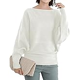 MEME XTRA Women's Batwing Long Sleeve Pullover Sweater - Oversize Boat Neck Knitted Ribbed Pullovers with Dolman Sleeve