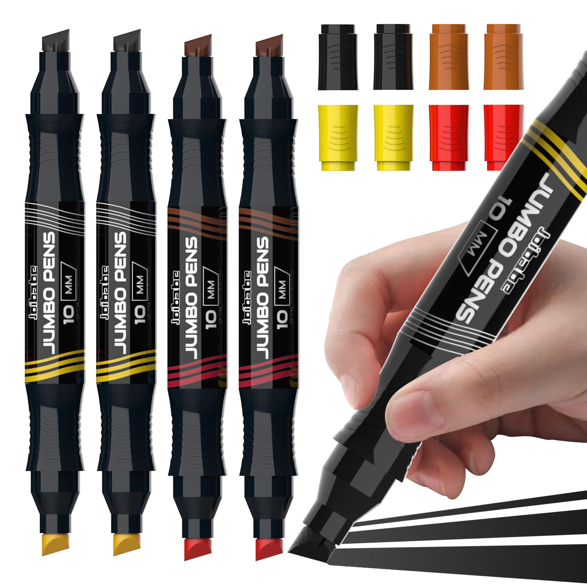joibabe Jumbo Marker Pens, Dual-Ended Chisel Thick Tip Huge Poster Markers, Large Chunky Marker Pens 3-10mm, 4 Colours Marker Set for Craft Decorative Painting & Art Projects (4 pack)