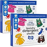Miss Mouth's Messy Eater Laundry Detergent Sheets - 120 Loads Travel Friendly Detergent Sheets - Hypoallergenic, Sensitive Skin Safe, Pediatrician and Dermatologist Tested, Fragrance Free