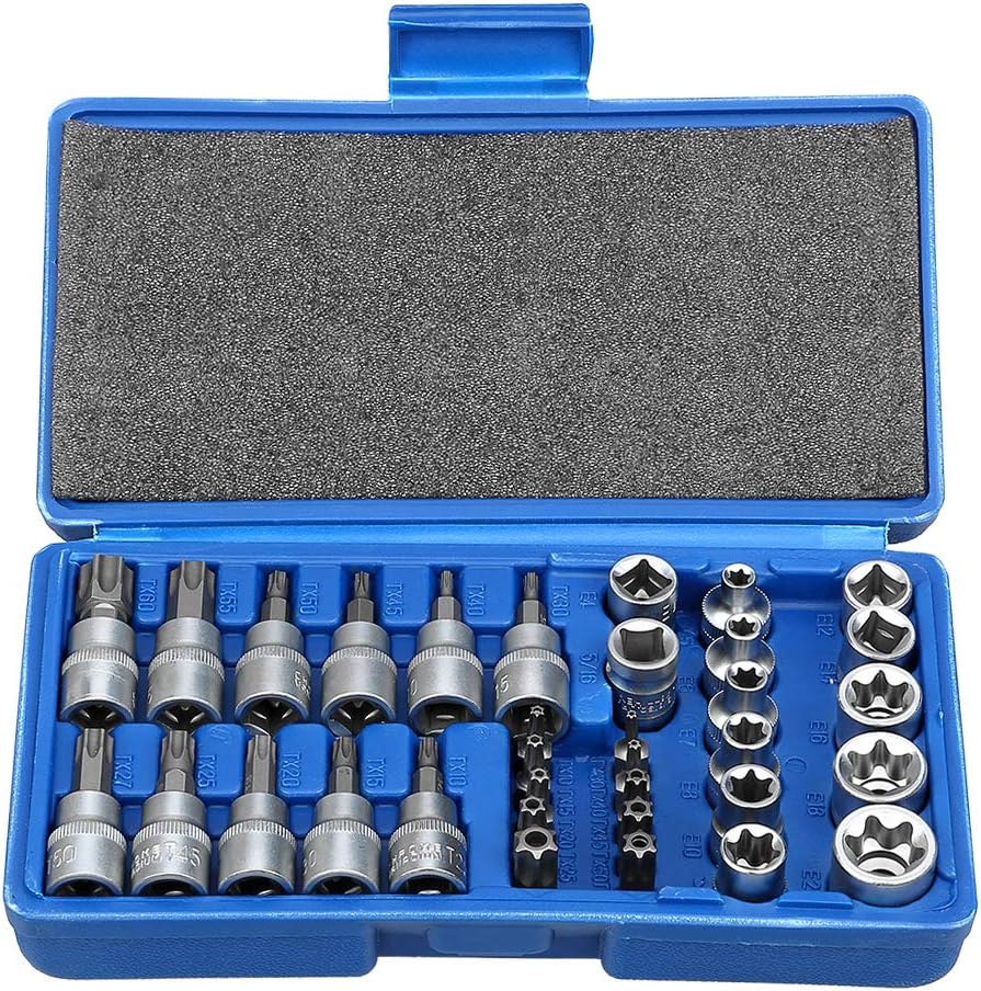 Uten 34pc Torx Bit E Socket Set 3/8 1/4 Drive T10-T60 E4-E20 Hand Tool