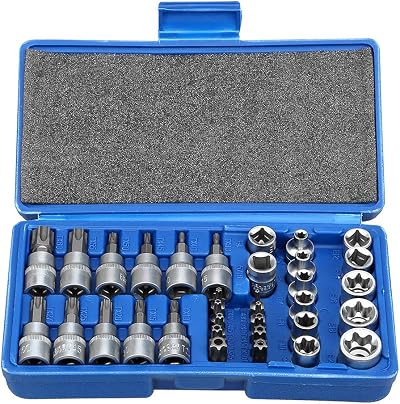 Uten 34pc Torx Bit E Socket Set 3/8 1/4 Drive T10-T60 E4-E20 Hand Tool