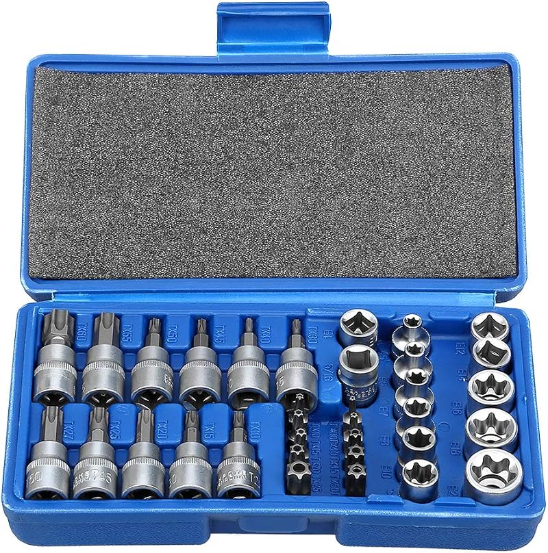 Uten 34pc Torx Bit E Socket Set 3/8 1/4 Drive T10-T60 E4-E20 Hand Tool