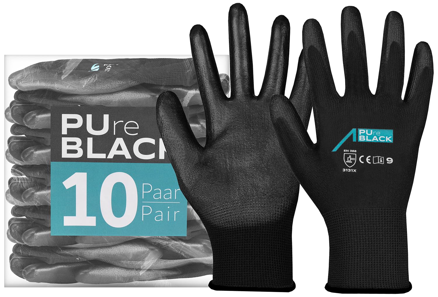 ACE PUre Black Work gloves - Gloves for work - EN 388/21420-07/S (pack of 10)