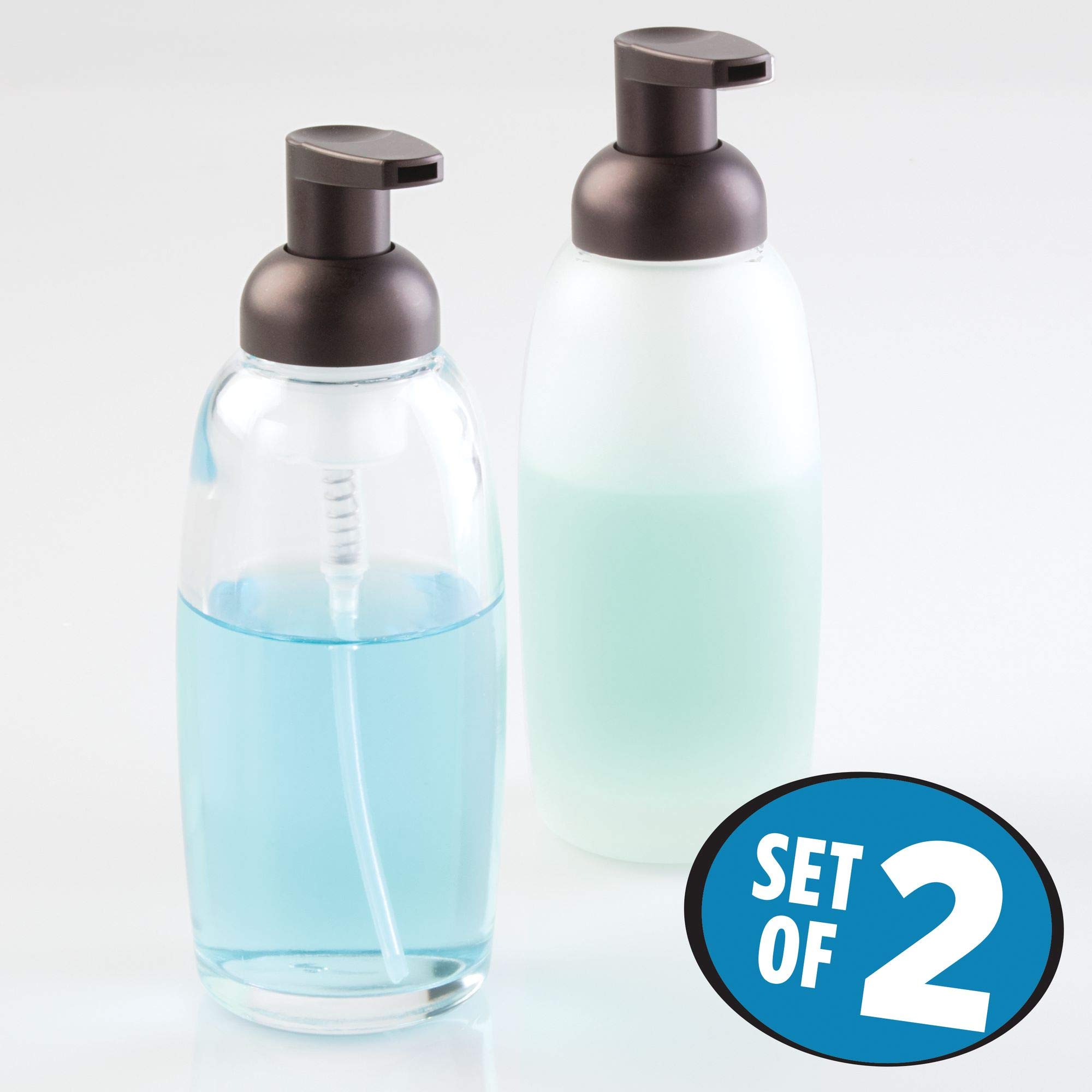 mDesign Modern Glass Refillable Foaming Soap Dispenser Pump Bottle for Bathroom Vanity