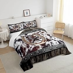Brown Cowhide Bedding Set For Men Queen,Rustic