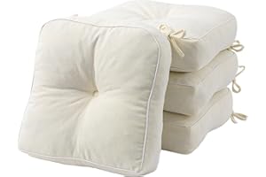 YZ HOME 4 Pack of Chair Cushions for Dining Chairs, Kitchen Chair Pads with Shredded Blue Memory Foam Filling, Indoor Outdoor Chair Seat Cushions with Ties, 16.5 x 16.5 x 5 Inches, Ivory