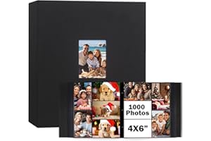 XFVEIWOO Photo Album 4x6 1000 Pockets, Extra Large Capacity Linen Cover with Front Window 4 x 6 Picture Album Holds 1000 Horizontal and Vertical Photos, Acid-free Pages 4x6 Wedding Family Photo Album (Black)