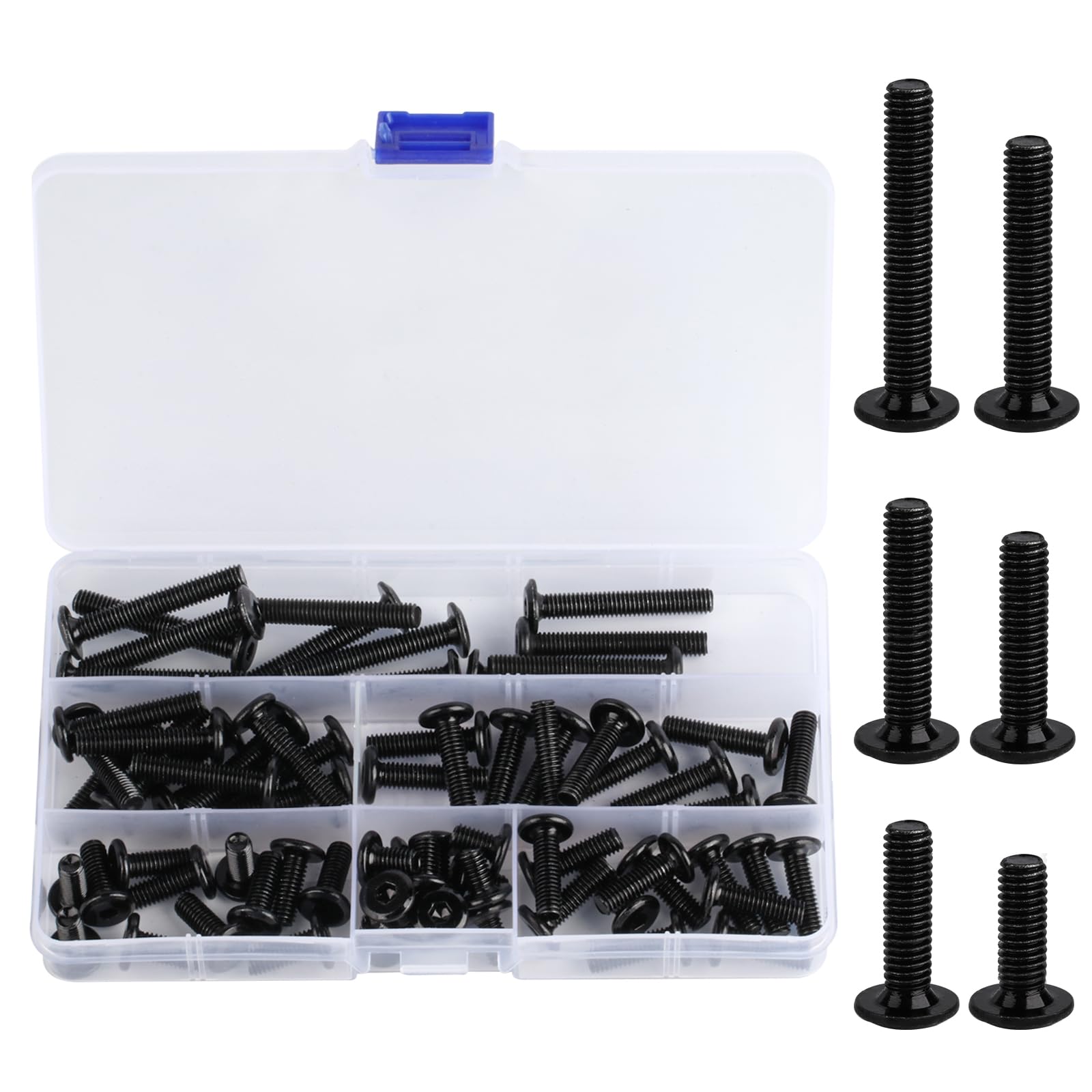 72 Pcs M6 Black Flat Head Furniture Hexagonal Socket Machine Screws