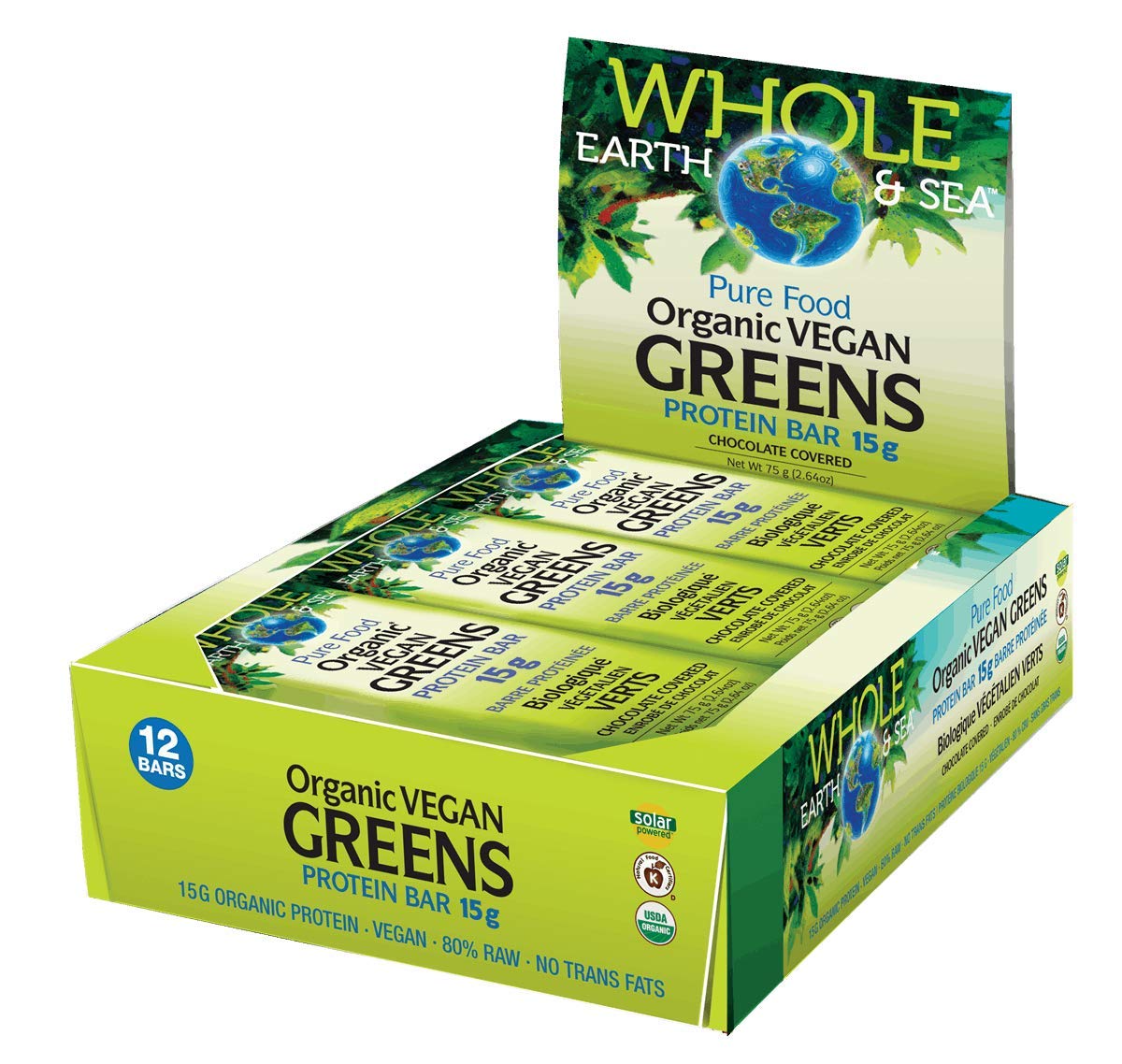 Organic Vegan Greens Protein Bar Chocolate Covered (12 Bars)