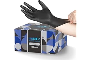 Hand-E Touch Black Nitrile Disposable Gloves - Latex Free BBQ, Tattoo, Hair Dye, Cooking, Mechanic Gloves