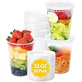 SHOPDAY Deli-Containers-with-Lids-32 Oz 50 Sets - Plastic-Food-Storage-Containers-with-Airtight-Lids, Freezer-Containers-for-Meal-Prep, Soup-Container-for-Overnight Oats, To-Go-Container