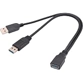 AAOTOKK USB A 3.0 Y Splitter Cable, USB 3.0 A Female to Dual USB 3.0 A Male + USB 2.0 A Male Extra Power Charging &amp; Data Transfer Dual USB Y Splitter Cable (30cm-F/Dual M)