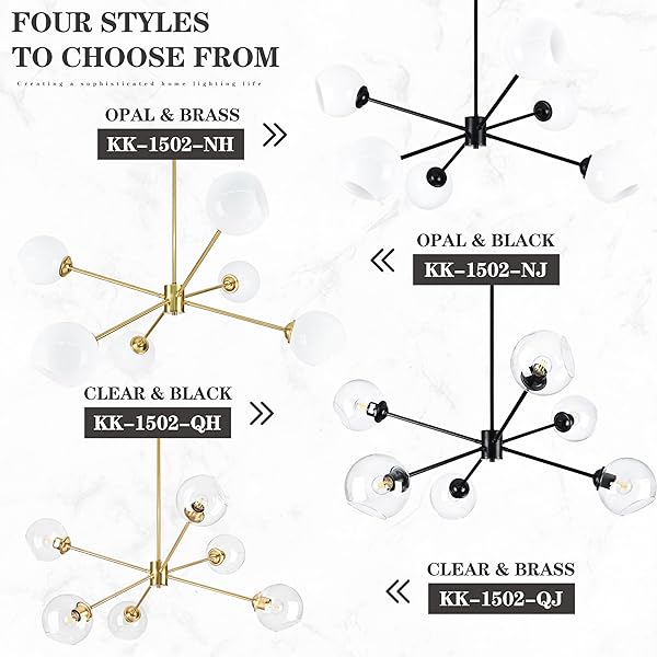 KOKO&YUKINA 6-LIGHT GLOBE SPUTNIK CHANDELIER MODERN BLACK SPUTNIK CHANDELIER MID CENTURY PENDANT LIGHT MATTE BLACK FINISHED WITH CLEAR GLOBE GLASS LAMPSHADE CHANDELIERS FOR DINING ROOM KITCHEN BEDROOM