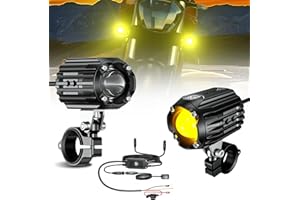 KEWIG Motorcycle Auxiliary LED Light Driving Spotlights White/Amber Fog Lights with Mount Brackets Wire Harness Waterproof Offroad Work Lights Compatible with Motorcycle J-eep Car Truck 60W Driving Lamps