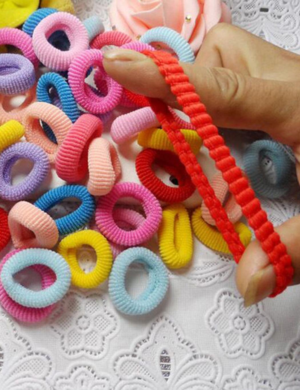 Pack of 100 Hair Ties, Baby Girls Kids Hair Holder Hair Tie Elastic Rubber Bands Ponytail Holders Scrunchie Soft Terry Small Multicolor Hair ties