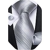 DiBanGu Mens Tie Set Silk Solid Paisley Necktie and Pocket Square Cufflinks Classic Formal Ties for Men Wedding Party