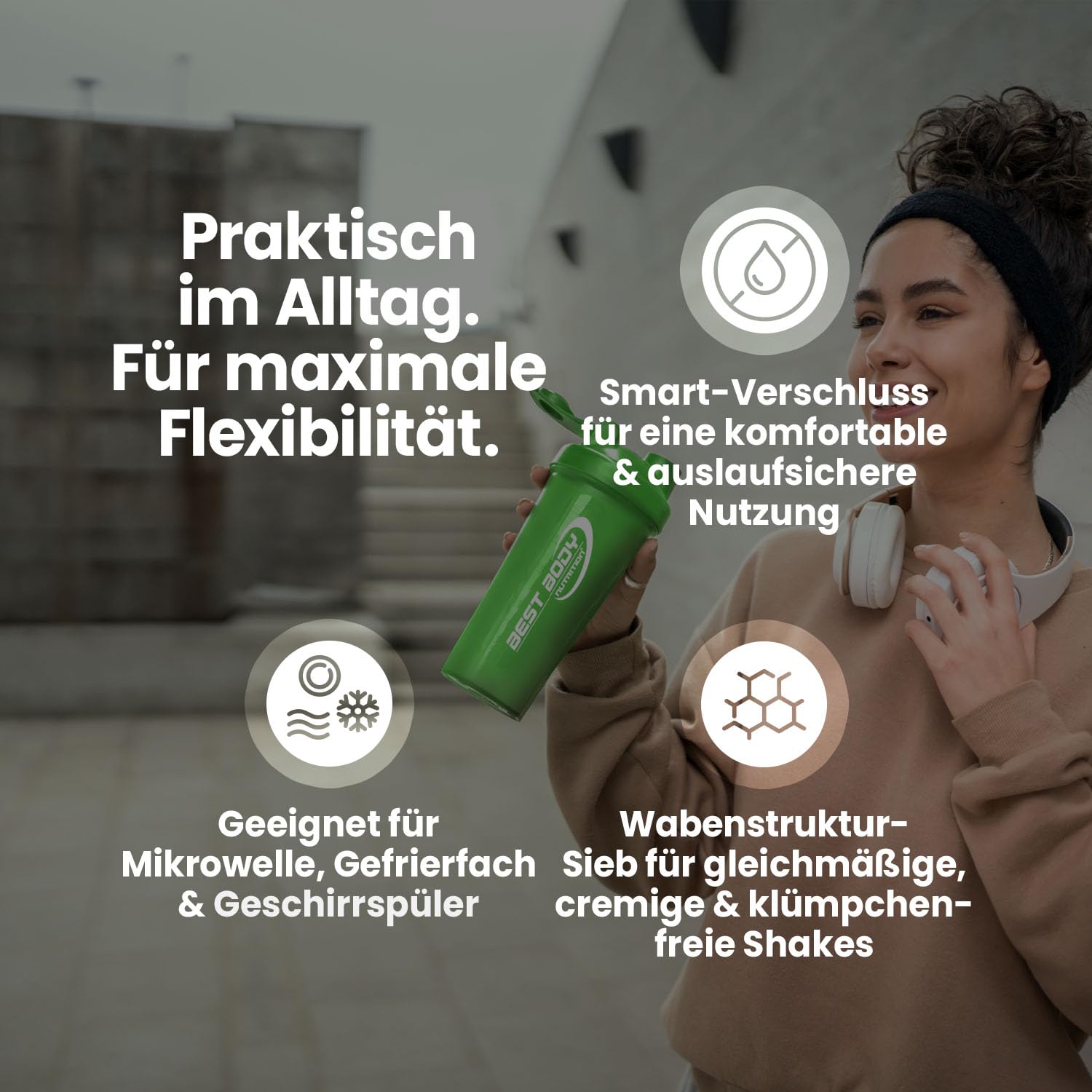 Best Body Nutrition Eiweiß Shaker grün – 700 ml Protein Shaker mit Sieb & Mess-Skala – auslaufsicher – spülmaschinengeeignet – BPA-frei – für klumpenfreie Proteinshakes 4