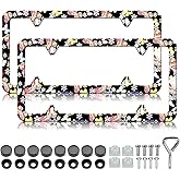 HCSS Colorful Butterfly Pattern License Plate Frames - 2 Pack Cute Butterfly Aluminum Metal License Plate Holder,Rust-Proof Waterproof Car Decorative Tag Frames for Standard US 12x6 Inch