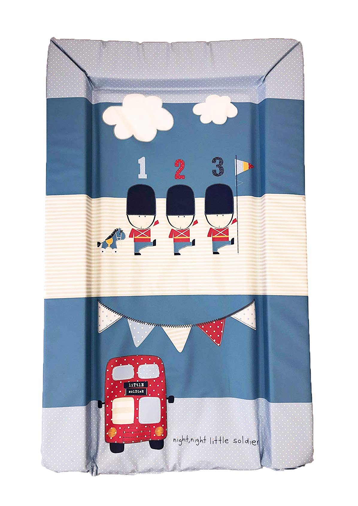 Katy Deluxe Boys Blue Baby Waterproof Changing Mat with Raised Edges – My Favourite Soldier Design