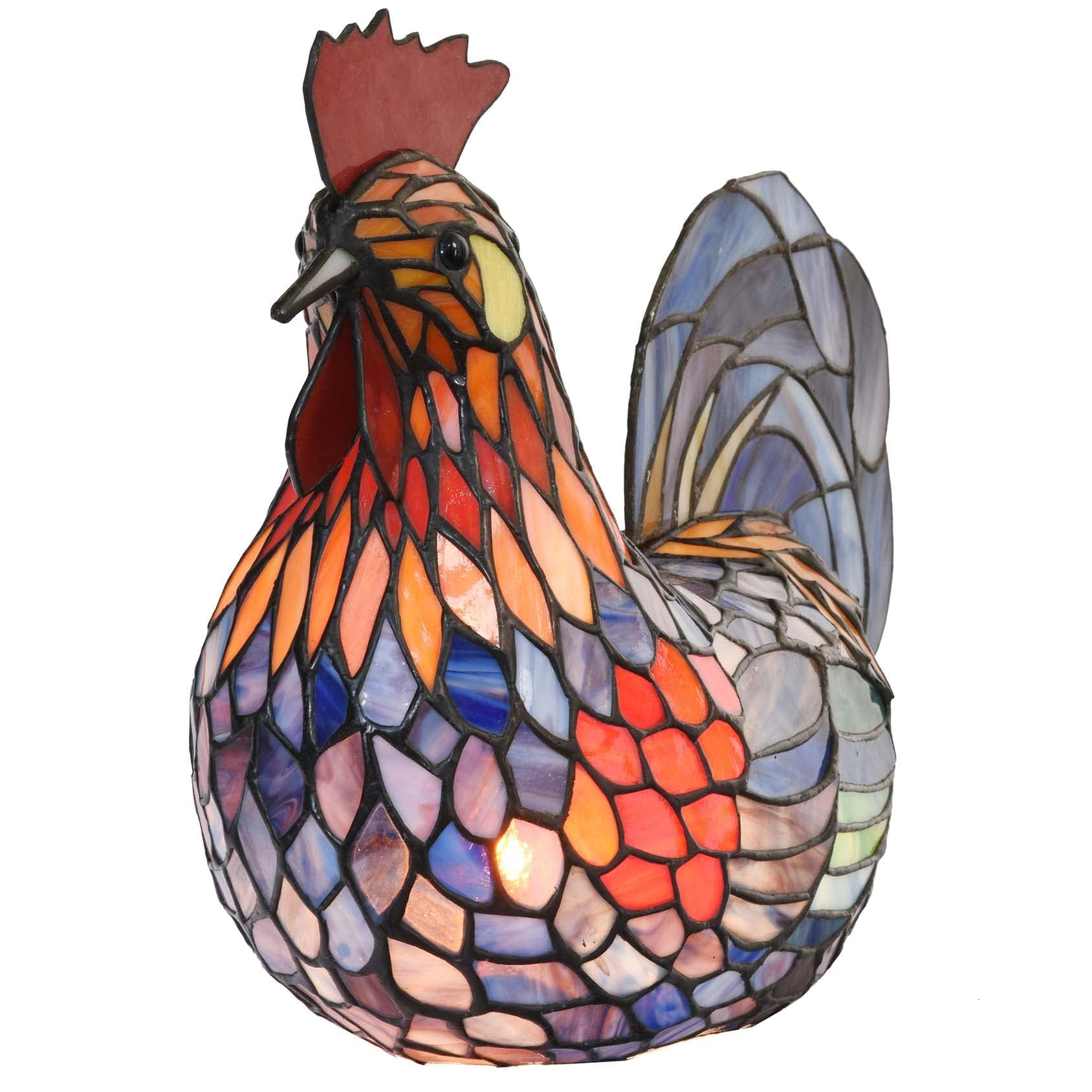 Bieye L50834 Colorful Rooster Tiffany Style Stained Glass Accent Table Lamp Night Light for Bedside Living Room Decoration