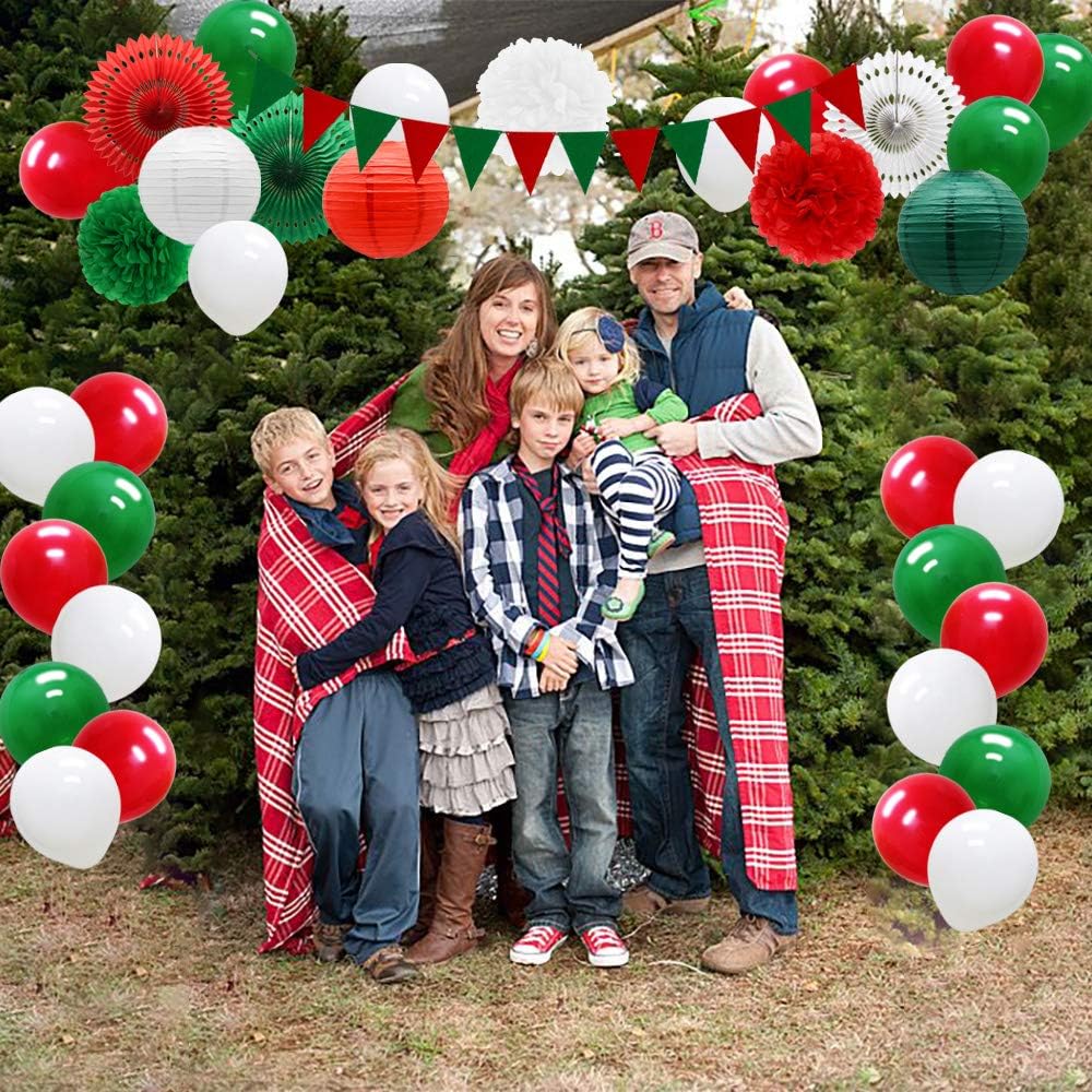 Meiduo Red Green White Christmas Fiesta Brands Mexican Italian Party Decorations Paper Fans Lanterns Flower Pom Poms Felt Pennant Balloons for Graduations St. Patrick's Day Birthday Baby Shower: Health & Personal Care