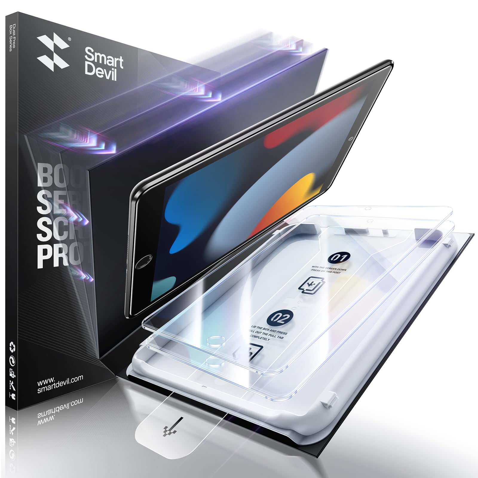 Photo 1 of SMARTDEVIL Screen Protector for iPad 9th 8th 7th Generation (2021/2020/2019, 10.2 inch) with Easy Installation Frame, 9H Clear Tempered Glass Film, Anti-Shatter, 2 Pack
