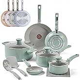 T-Fal Refresh Ceramic Nonstick Cookware Set, Oven Safe Up to 350ºF, 12-Piece, Includes Stockpot, Griddle, Frying Pans, Utensi