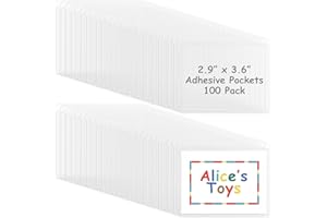 Jeyiour 100 Pcs Label Holders Adhesive Nameplate Pockets Storage Bin Labels Index Card Holder Shelf Plastic Peel Stick for Classroom Supermarket Bookshelf Library Student Box Drawer (3.6 x 2.9 Inch)
