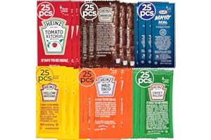 ZEUST Condiment Packets Variety Pack Bundle - 150 Individual Condiment Packets for Heinz Lovers, 25 Single Serve Packs of Each: Mustard, Mayo, Sweet Relish, Mild Taco, Barbecue Sauce and Ketchup Packets