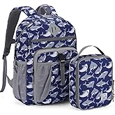 VASCHY Kids Backpack Lunch Bag Set, Boys Large School Bookbag Insulated Lunch Box for Toddlers Preschool,Daycare,Kindergarten,Elementary School Shark