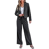 luvamia Suits for Women 2 Piece Sets Business Casual Outfits Dressy Cropped Blazer Wide Leg Pants Suit Office Work