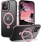 DUEDUE for iPhone 14 Pro Max Case Magnetic with Ring Holder[Compatible with Magsafe], Translucent Matte Back Cover Slim Shockproof Kickstand Phone Case for iPhone 14 Pro Max 6.7", Black/Pink
