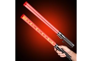 HiGiant 2 Pack 21 Inch LED Traffic Control Baton, Red Light Wands with 2 Flashing Modes, Air Traffic Control Light with Side Clip for Parking Direct, Airport Safety