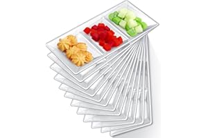 Ziliny 20 Pcs 3 Section Serving Tray Bulk Serving Dish Compartment Appetizer Tray Plastic Dessert Platter Rectangular Divided Bowls Disposable Plate for Christmas Party Kitchen, 15 x 7in(Clear,20 Pcs)