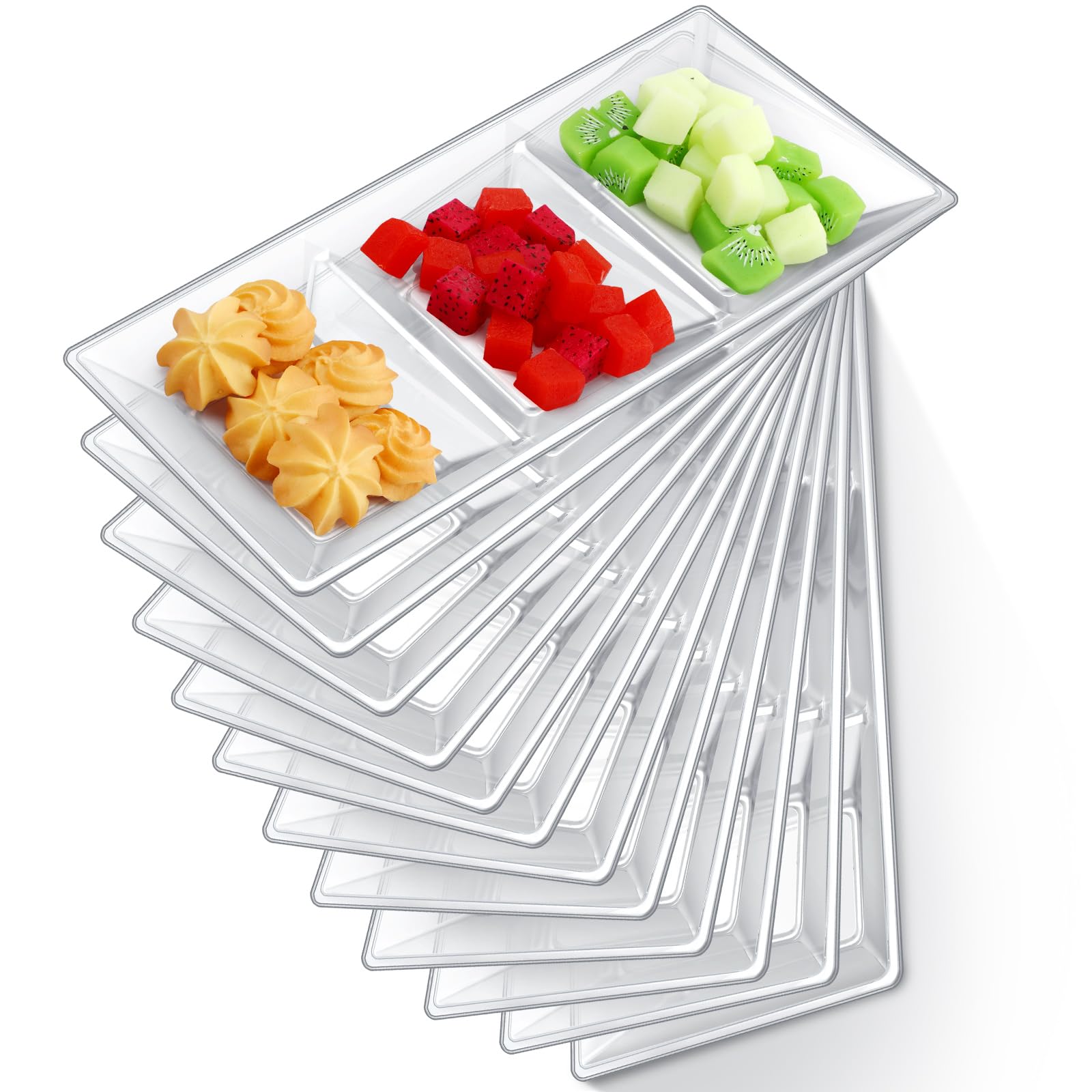 Photo 1 of Ziliny 3 Section Serving Tray Bulk Serving Dish Compartment Appetizer Tray Plastic Dessert Platter Rectangular Divided Bowls Disposable Plate for Snack Desserts Fruit, 15 x 7 in (Clear,20 Pcs)