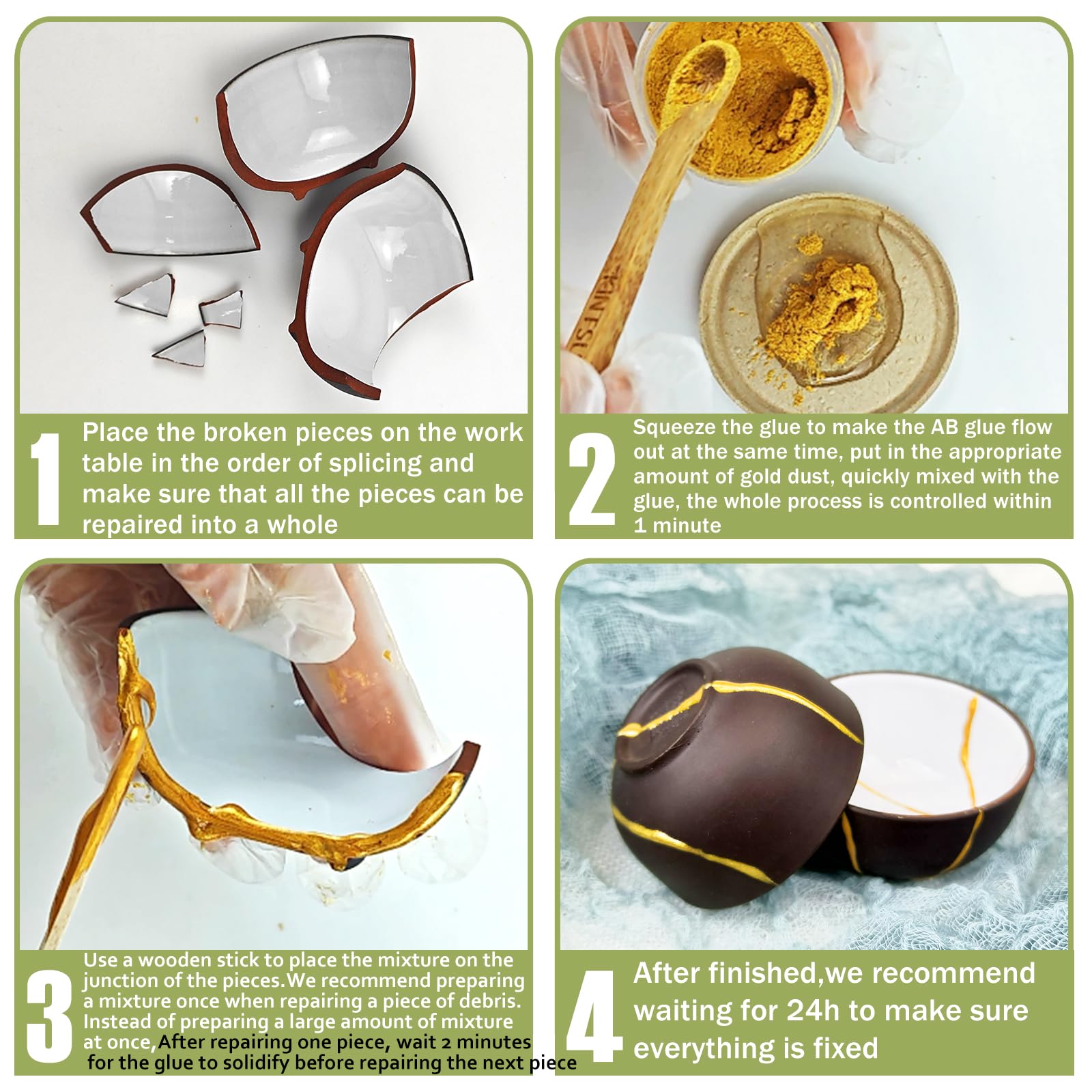 Kintsugi Repair Kit Gold，Kintsugi Repair Kit Food Safety Quickly Repair Your Precious and Meaningful Pottery，Japanese Gold Repair Kit Can Be Used to Repair Ceramics, Glass, Pottery