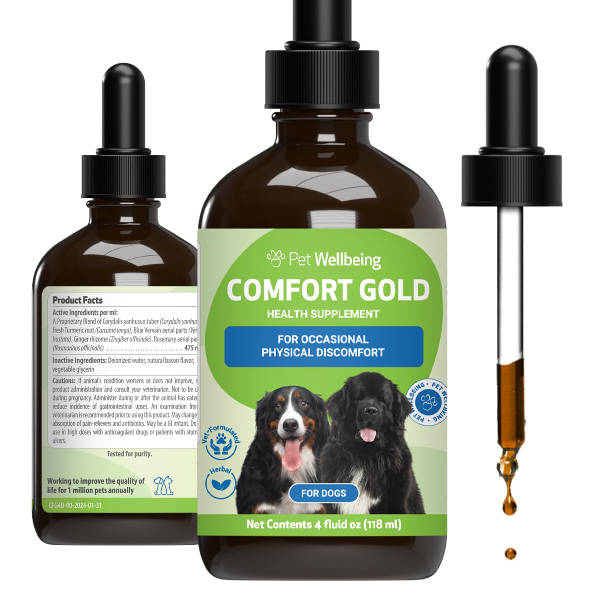 Pet Wellbeing Comfort Gold for Dogs & Cats - Supports Physical Comfort, Healthy Circulation, Corydalis, Turmeric - Veterinarian-Formulated Herbal Supplement 4 oz (118ml)