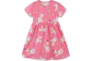 Bumeex Toddler Girl Clothes Cotton Casual Cartoon Print Short Sleeve Dress Girls Sundress 1-7 Years