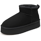 IDIFU IN2 Platform Mini Boots for Women Faux Fur Lining Slip On Short Winter Boot Comfortable Classic Fuzzy Warm Ankle Snow Boots