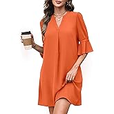 RUMIA Shift Dress for Women V Neck Ruffle Short Sleeve Loose Casual Summer Dress