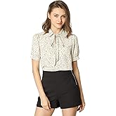 Allegra K Women's Bow Tie Neck Peter Pan Collar Cute Shirt 1950s Retro Polka Dots Chiffon Blouse